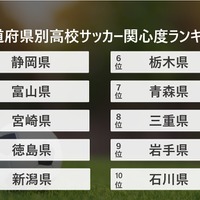 高校サッカー関心度ランキング、1位は静岡県…世代別1位は25歳～34歳 画像