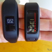 右が初代vivofit、左が第三世代のvivofit3。消費電力は半分になった