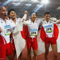 北京五輪陸上400mリレーで銅メダリストを獲得した日本代表メンバー 参考画像（2008年8月22日）