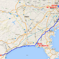 神宮外苑から箱根湯本を目指す90kmのルート。第2集合地点の藤沢駅なら、距離は40kmほどとなる
