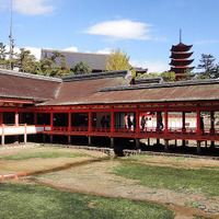 干潮時の嚴島神社と青い空