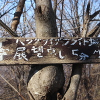 高峰山頂にあるこの標識に従って歩くと、飛行台にたどりつく