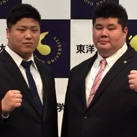 東洋大学相撲部の村田亮、大波渥が入門会見（2017年1月30日）