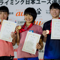 スポーツクライミング日本ユース選手権リード競技大会2017が開催。女子ユースA表彰台（2017年4月16日）