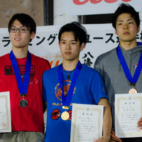スポーツクライミング日本ユース選手権リード競技大会2017が開催。男子ジュニア表彰台（2017年4月16日）