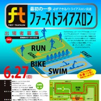 　第2回ファーストライアスロン2010が6月27日に栃木県宇都宮市のスポーツクラブ、ビッグツリースポーツクラブ・ラグザで開催される。プールやエアロバイク、駐車場を使ったミニ大会で、だれでも気軽に参加できる。