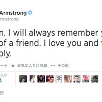 ランス・アームストロングがTwitterで哀悼の意を表明