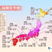 ウェザーニューズは、桜シーズン到来に向けて、桜の名所や公園などを対象とした桜の開花予想を発表した。