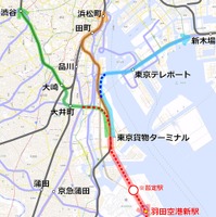 JR東日本の構想している羽田空港アクセス線のルート。東海道本線貨物支線を活用する。