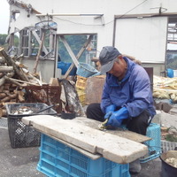 震災後、牡蠣養殖用のイカダを作り直す三陸の漁師さんとボランティア