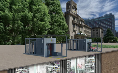 408台収容の機械式地下駐輪場…京都市市役所にオープン 画像