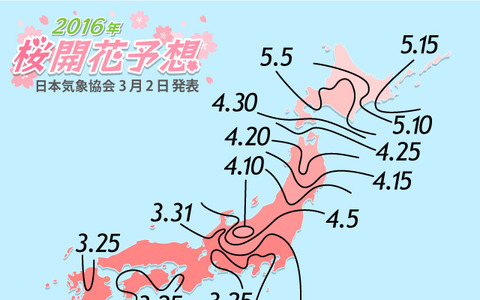 桜の開花予想…関東南部のお花見は3月下旬 画像