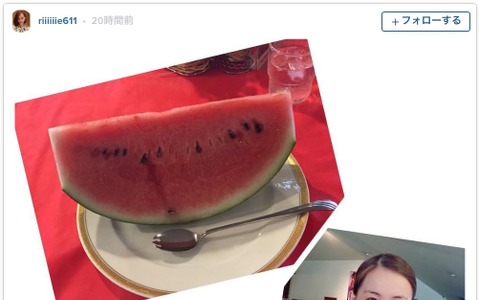 元体操・田中理恵、スッピンでスイカを食べる「大きくてビックリ」 画像