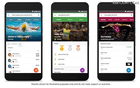 #Google、#リオ五輪の情報をピックアップできるUIに変更 画像