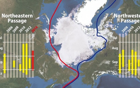 2014年の北極海の海氷傾向、今夏の最小海氷域面積は昨夏以上に縮小予想　ウェザーニューズ 画像