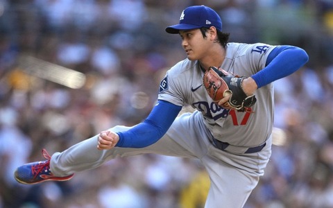 【MLB】「防御率0.73」大谷翔平が吠えた、1死満塁ピンチで執念の併殺打　5回88球“最速161キロ”でパドレス打線を0封 画像