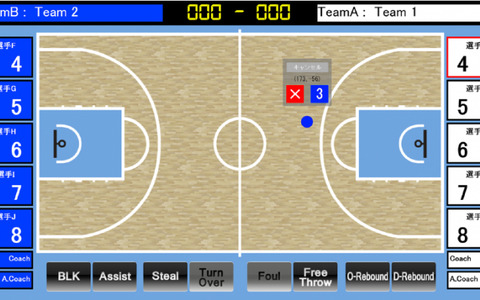 タッチ操作でバスケットボールのスコアを記録できるアプリ「touch score」 画像