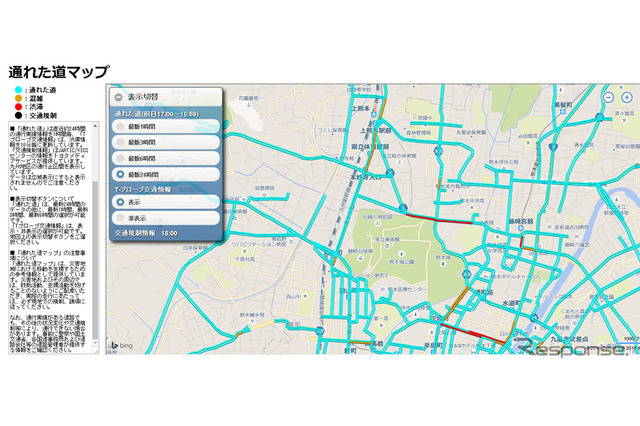 トヨタの被災地支援地図「通れた道マップ」渋滞＆交通規制情報が追加 画像