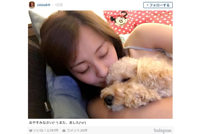 元体操・田中理恵、愛犬と寝る姿に「世界一可愛い」の声 画像