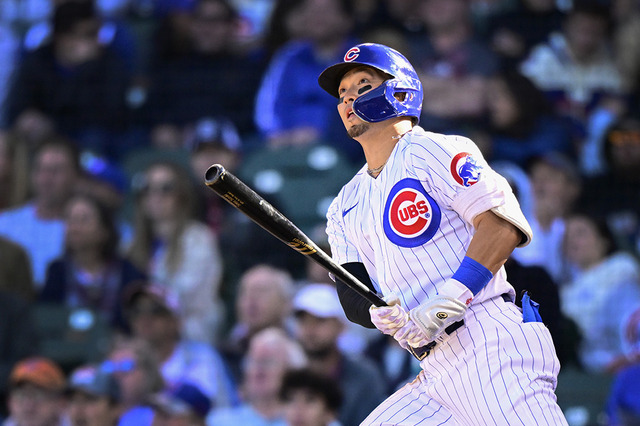 【MLB】鈴木誠也、“復調の兆し”6月初のマルチ安打に塁上で“はにかみ”　試合前には憧れのトラウトと談笑も 画像