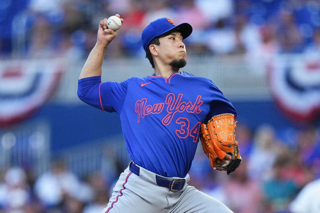 【MLB】千賀滉大、全77球の公式投球データ詳細　ゴーストフォークで全8個中6奪三振、最速97マイル【4月2日マーリンズ戦】 画像