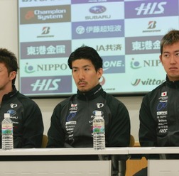リオ五輪トラックの短距離種目に出場する（左から）中川誠一郎、渡辺一成、脇本雄太