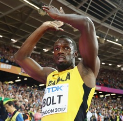 世界陸上ロンドン大会 男子100メートル決勝は3位に終わったウサイン・ボルト（2017年8月5日）