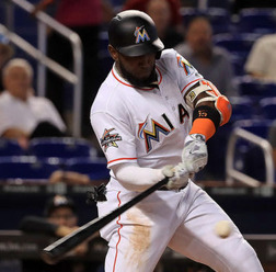 イチローのバットで本塁打を放ったマルセル・オズナ【写真：Getty Images】