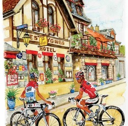 　ツール・ド・フランスを自転車で追いかけて16年になるイラストレーター・小河原政男が、色彩豊かなタッチで描く風景画「アートフレーム」が、サイクルスタイルドットネットの通販サイト「サイクルスタイルSHOP」で好評販売中。ランス・アームストロング、フランク・シ