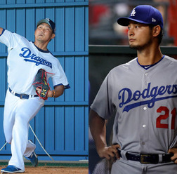 中日・松坂大輔とダルビッシュ有【写真：荒川祐史、田口有史】