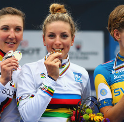 2014年UCIロード世界選手権・女子エリート・ロードレース、ポリン・フェランプレボ（フランス）が優勝、リサ・ブレナーが2位、エマ・ヨハンソン（スウェーデン）が3位