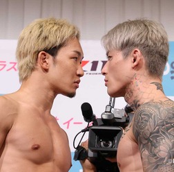 【超RIZIN.3】平本蓮、公開計量で“必勝宣言”も震え声……　朝倉未来は余裕の笑顔で「やることはやった」と自信