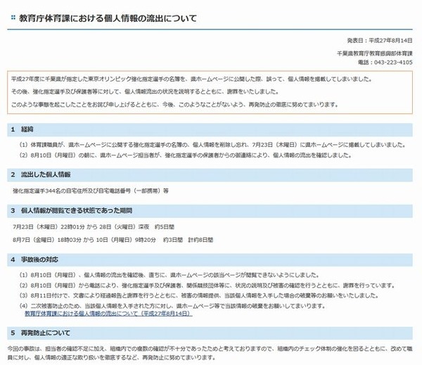 個人情報の流出について