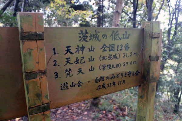 山名が書かれた看板の裏には、茨城県の低山ベスト3が書かれていた。今度、登ろうと思う。