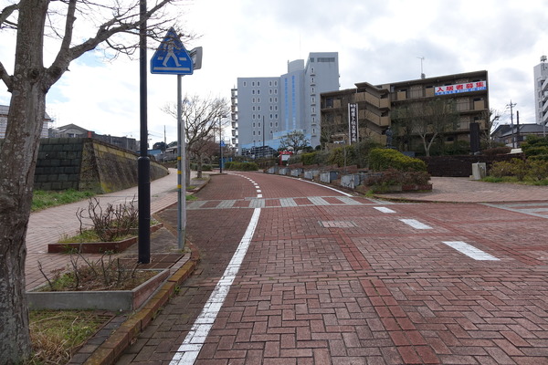 スタートしていきなりとなった鹿島神宮までの坂。さっそく電動アシストを起動した
