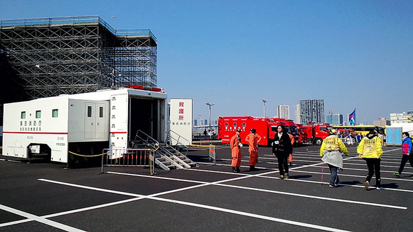 東京マラソン2016フィニッシュ地点、東京ビッグサイトにて（2月28日）