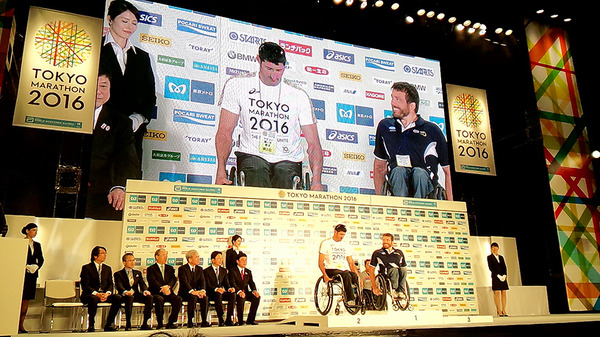 東京マラソン2016フィニッシュ地点、東京ビッグサイトにて（2月28日）