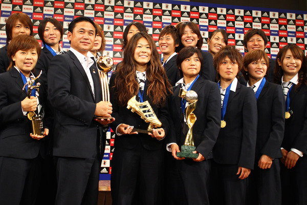 2011年女子ワールドカップで優勝したなでしこジャパン（2011年7月19日）