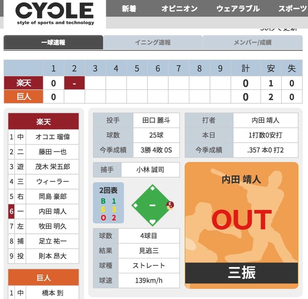 【プロ野球、一球速報ご提供開始】