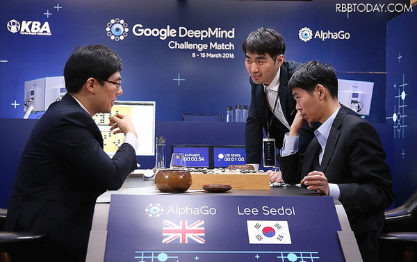 Google傘下のDeepMindが開発した人工知能「アルファ碁」（AlphaGo）と李世ドル氏の対局　（C）Getty Images