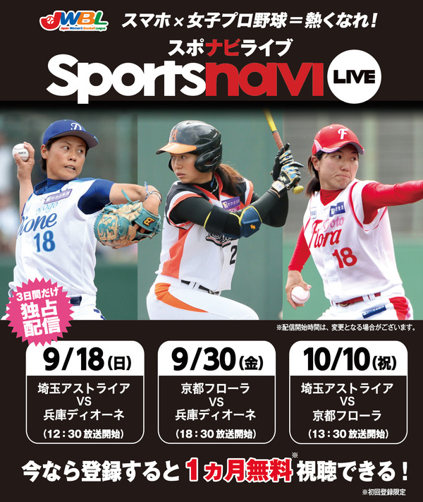 女子プロ野球3試合をスポナビライブで独占配信