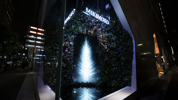 チームラボがミキモト銀座2丁目本店のショーウィンドウにてインタラクティブ作品「Sparkling Dream Tree by teamLab」を展示