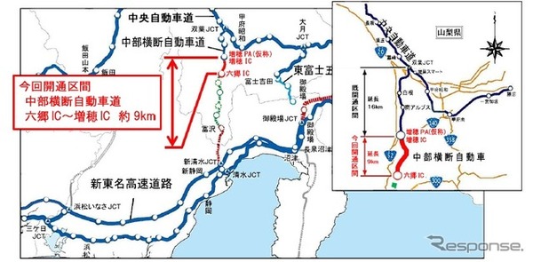 中部横断自動車道の位置図