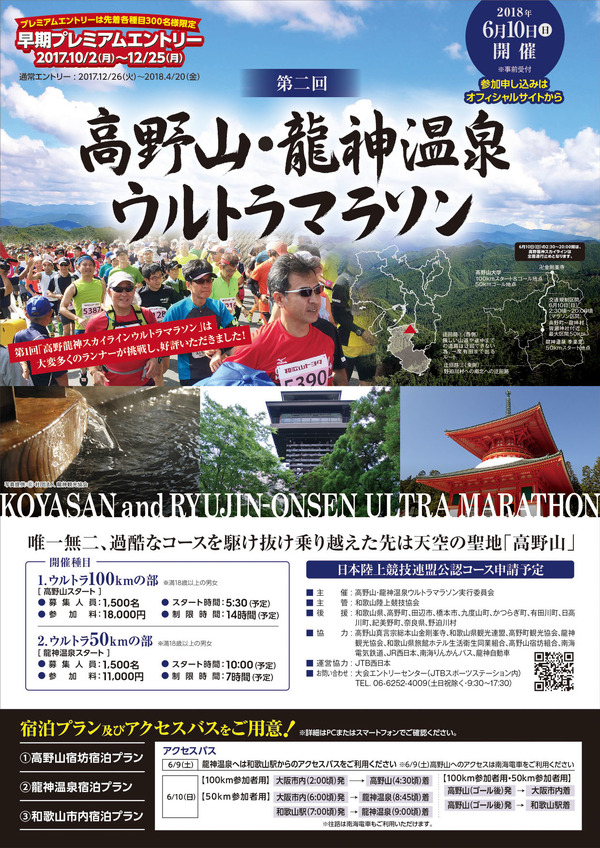 標高差812mのコースを駆け抜ける「高野山・龍神温泉ウルトラマラソン」2018年開催