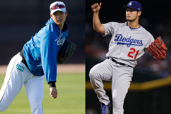 日本ハム・大谷翔平（左）とドジャース・ダルビッシュ有（右）【写真：田口有史】