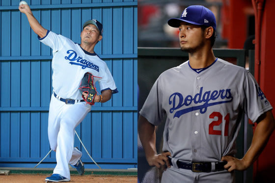 中日・松坂大輔とダルビッシュ有【写真：荒川祐史、田口有史】
