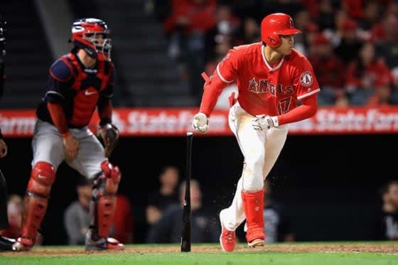 8回に3安打目となる中前安打を放ったエンゼルス・大谷翔平【写真：Getty Images】