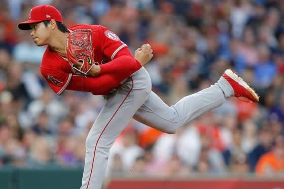 アストロズ打線相手に剛速球を多投したエンゼルス・大谷翔平【写真：Getty Images】