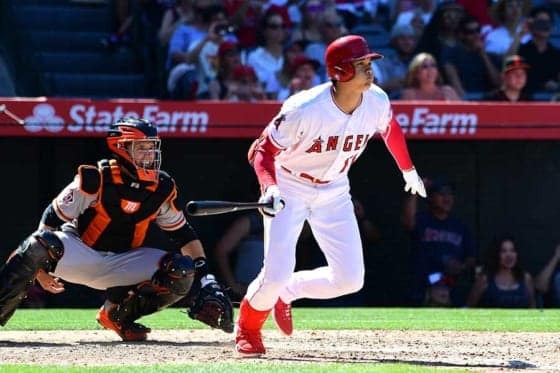 第3打席、右前安打を放ったエンゼルス・大谷翔平【写真：Getty Images】