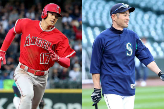 エンゼルスの大谷翔平とマリナーズのイチロー【写真：Getty Images】